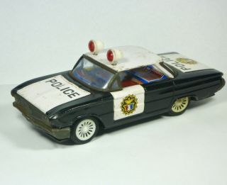 Vintage Friction Tin Toy Police Patrol Car Metal Antique Model Korea Siren Old