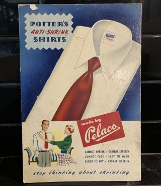 Potter’s Shirts By Pelaco Vintage Australian Cardboard Shop Sign Rare