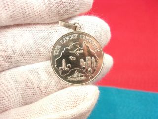 Rare Old Vtg Sterling Silver Coin/pendant " Australia,  The Lucky Country " 8 Grams