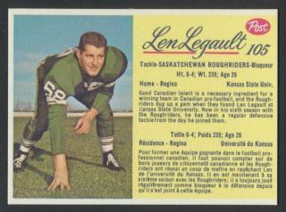 1963 Post Cfl Football Card 105 Len Legault Ultra - Rare Factory Cut Vending Find