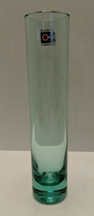 Blenko Glass Company 9 Inch Cylindrical Vase In Antique Green W/ Sticker 8121m