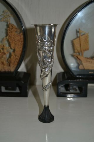 Antique Chinese Silver Epergne Dragon Vase
