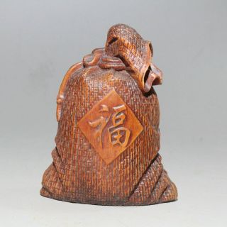 Collectable China Old Boxwood Hand - Carved Bring Wealth Bag Delicate Noble Statue