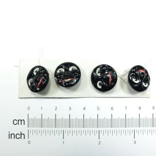 4 X Antique Black Glass Man In Moon Face Buttons Moon Face Czech Glass Buttons