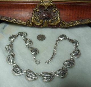 Art Deco Vintage Sterling Silver Heavy Leaf Rare 16.  75 " Necklace By Danecraft