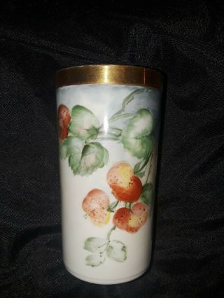 1889 - 1908 Antique Lenox American Belleek Vase Tumbler Hand Painted Strawberries