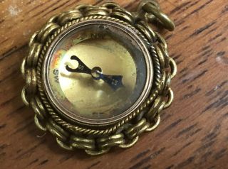 Antique Victorian Gold Plated Fob Pendant Charm Compass A/f