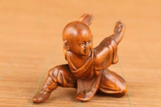 Chinese Old Boxwood Hand Carved Buddha Figure Statue Kung Fu Table Decoration
