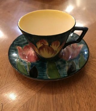 Vtg H&k Tunstall - Made In England - Art Pottery - Rare Tulip Motif - Hand Painted