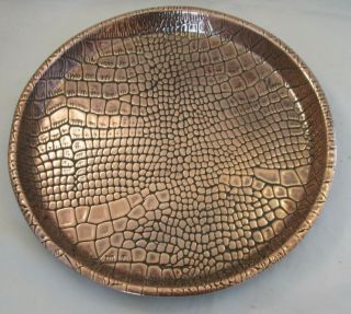 A Vintage Round Serving Copper Tray - Faux Snake Skin Design