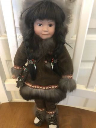 Vintage Eskimo Heritage Doll With Real Fur Outfit Hat & Boots Rare