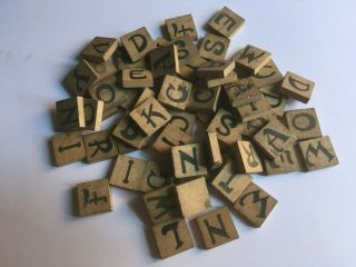 Vintage Set Of 58 Wooden Letter Stamped Block Bricks 40s 50s Classic Toys
