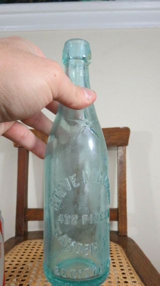 Rare Steve Mignagno 422 Pine St Camden Nj Pretty Aqua Blob Top Bottle