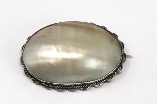 A Large Antique Edwardian Sterling Silver 925 Mother Of Pearl Brooch 22066