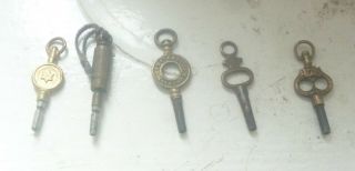 5 X Antique / Vintage Pocket Watch Keys Various Sizes
