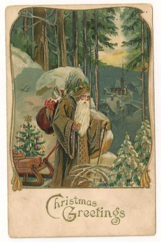 Antique Christmas Postcard Santa Toys Tree C.  1910