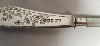 Victorian Sheffield Antique Spreader Butter Knife Sterling Silver Mother Pearl 2