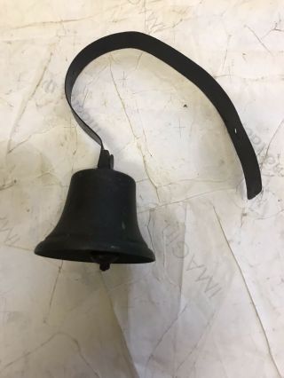 Vintage Old Curiosity Shoppe Brass Door Bell With Iron Clanger & Spring Bracket