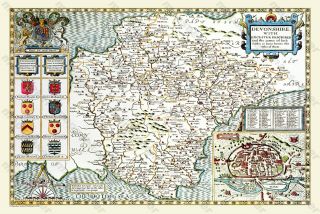 Old Map Of Devonshire 1611 By John Speed 24 " X 16 " Photographic Print