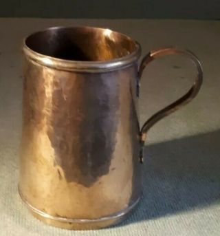 Antique Arts & Crafts Solid Copper Tankard Cms 10 Cms Tall X 8 Cms Base 1/2 Pint
