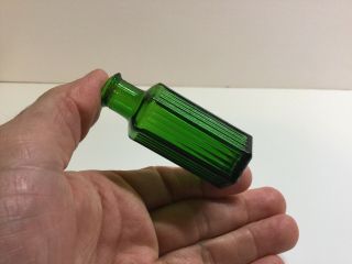 Small Antique 1/2 Oz.  Emerald Green 6 Sided Ridge Poison Bottle.