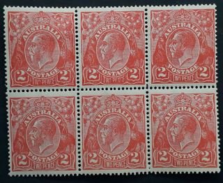 Rare 1922 Australia Blk 6x2d Red Kgv Stamps Die 1,  2nd Wmk Mint/muh