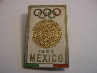 Rare Old 1968 Olympic Games Mexico Large Enamel Brooch Pin Badge