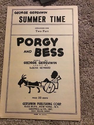 1941 Summer Time Gershwin Porgy And Bess Rare Antique Sheet Music