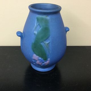 Rare 1928 Velva Weller Pottery Blue 7 1/2” Vase Signed