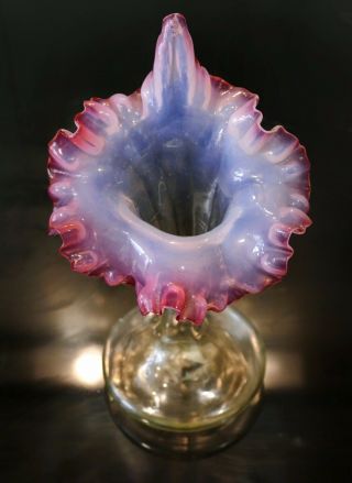 Antique 19th C.  Opalescent/vaseline Cranberry Glass Pulpit Epergne Flute Vase
