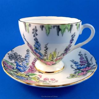 Handpainted Scenic Floral Delphiniums Foley Tea Cup And Saucer Set