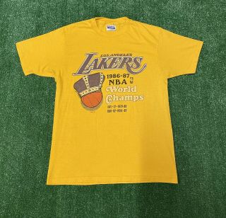 Vintage Los Angeles Lakers Champions Shirt Sz L 1986 87 Made In Usa Rare