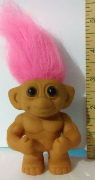 Vintage Troll 3 " Muscle Man Wrestling Troll Auburn Eyes Pink Hair