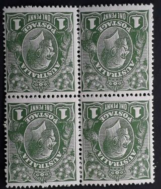 Rare 1926 Australia Blk 4x1d Green Kgv Stamps Smwmk Inv Var N - Y Joined