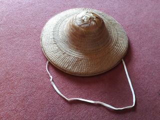 Authentic Vintage Conical Rickshaw Hat Bamboo Asian Coolie Rice Paddy Farmer