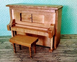 Vintage Dollhouse Furniture Upright Player Piano With Bench 1:12 Scale