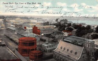 Pine Bluff Arkansas Partial Birdseye View Historic Bldgs Antique Postcard K24199
