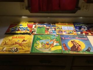 8 Rare 1968 Record Book Disney Bambi Lady & Tramp Winnie Pooh Mickey Mouse Smuf