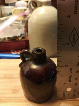 Antique rich brown Glaze Miniature Crock Jug Stoneware whiskey sample 2