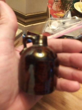 Antique rich brown Glaze Miniature Crock Jug Stoneware whiskey sample 3