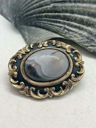 Antique Victorian Rolled Gold Mourning Brooch Black Enamel Rare Collectable