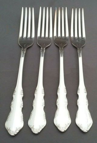 Set Of 4 Reed & Barton Dresden Rose Dinner Forks Silverplate