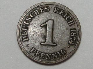 Rare 1874 - H 1 Pfennig German Empire Coin.  136