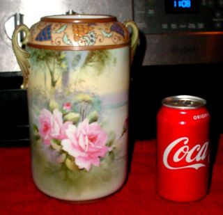Exquisite Antique H/p Nippon Rose Floral & Scenic Porcelain Vase 8 3/4 " N/r