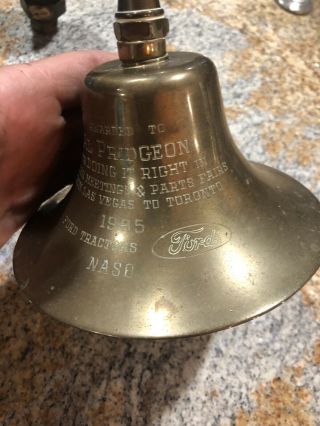Vintage Ford Farming Tractor Advertising Salesman Award Brass Bell Rare Dealer