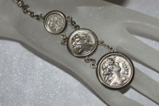 Rare Art Nouveau 3 Carved Maiden Portrait Sterling Silver 925 Watch Fob Chain 5 "