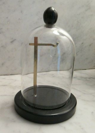 Black Wooden Base With Glass Dome Cloche Heavy Metal Holder Knob 4 1/2 X 3 1/4