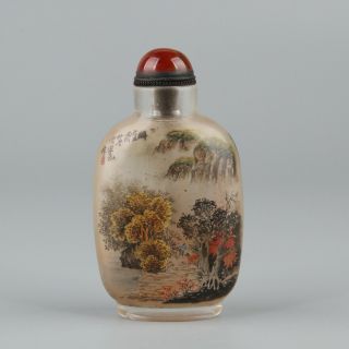 Chinese Exquisite Handmade Inside Painting Landscape Glass Snuff Bottle