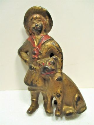 Buster Brown & Dog Tige Antique Cast Iron Still Bank,  Old Paint