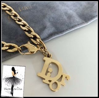 Authentic Rare Vintage Dior John Galliano Gold Curb Chain Bracelet W/ Logo Charm